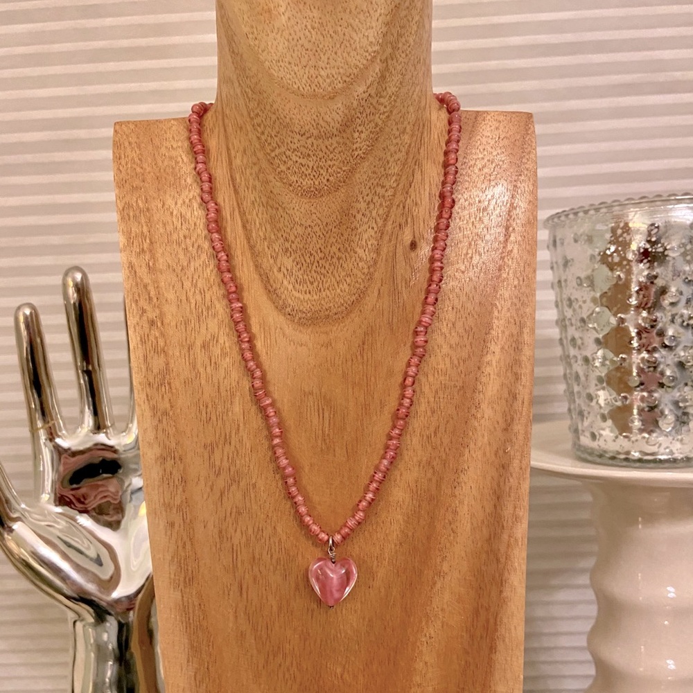 Pink Beaded Heart Necklace